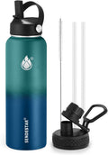 Insulated Water Bottle 40 oz with Straw, Stainless Steel Wide Mouth Water Bottle, Double Wall Vacuum Leak Proof with Straw Lid & Spout Lid for Sports or Office, Keep Cold or Hot Up to 24 Hrs