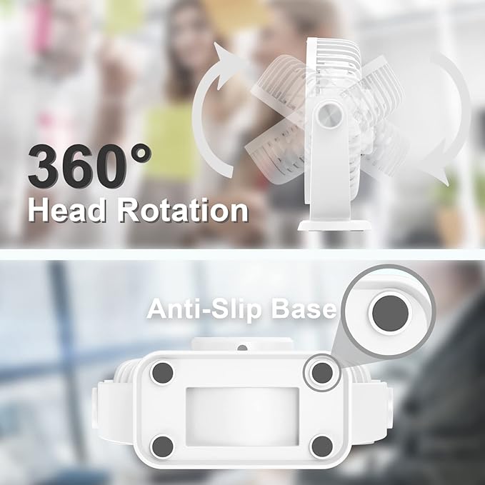 TriPole Small Desk Fan USB Powered Personal Fan 3 Speeds Strong Airflow Mini Fans 360°Rotation Portable 5.1 Inch Table Fans for Home Office Bedroom Desktop, White, 4.9ft Cable