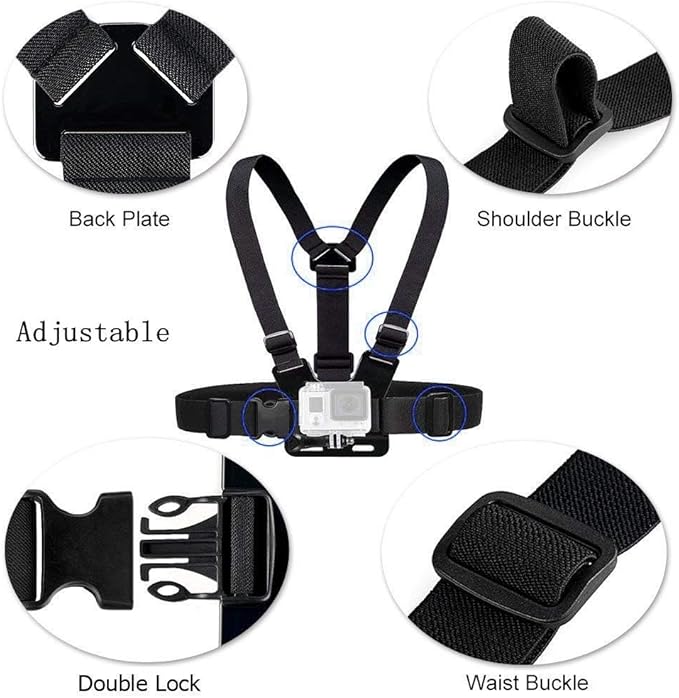 Action Camera Accessories Head Strap Mount Chest Harness Compatible with AKASO EK7000 Brave 4 Brave 7 LE V50X Native/GoPro HERO 13 12 11 10 9 8 7 6 5/VEMONT/Dragon Touch/ODDV/HLS/Apexcam/REMALI