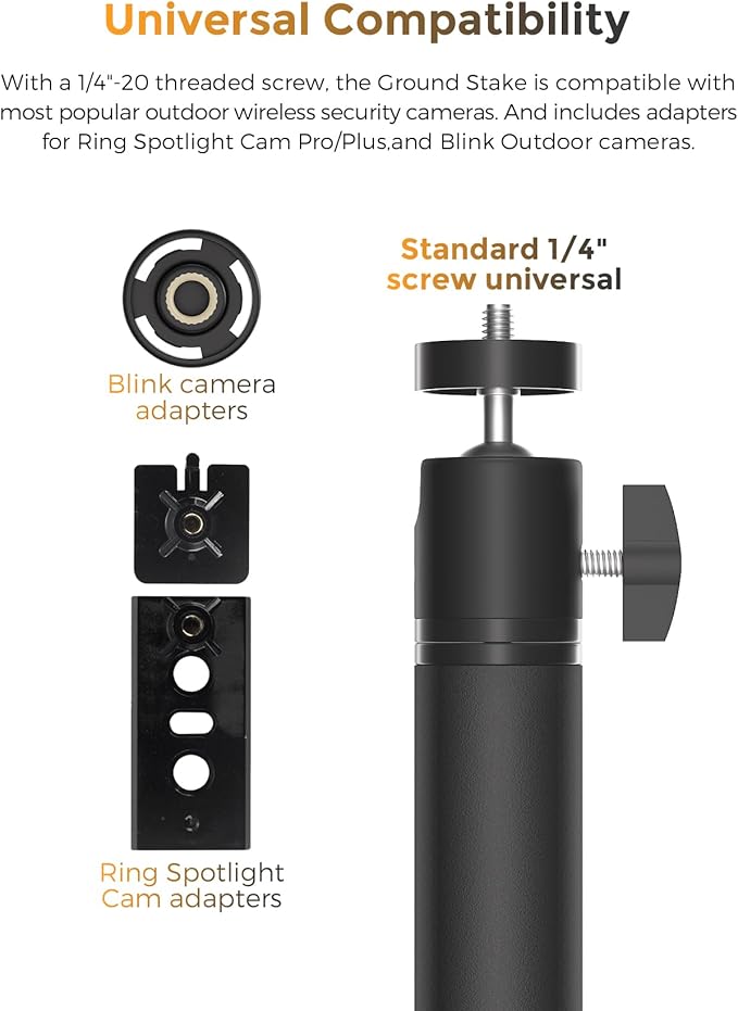Adjustable Security Camera Ground Stake Mount 16"-48" Height, 360° Swivel, Compatible with Ring, Blink, Arlo, Eufy, Wyze, Google Nest, SimpliSafe (Black)