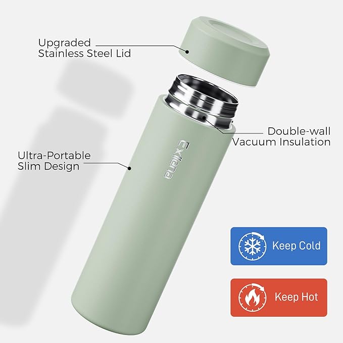 【Upgraded】Exllena Small Insulated Water Bottle 12 oz/350ml– Mini Insulated Water Bottle for Hot & Cold Drinks, Perfect Small Water Bottle for Travel, Purse...(Sage Green)