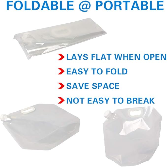 Soddeph Collapsible Water Container Bag, BPA Free Food Grade Clear Plastic Storage Jug for Sport Camping Riding Mountaineer,Freezable, Food Grade (4-pack-1.3 Gal)