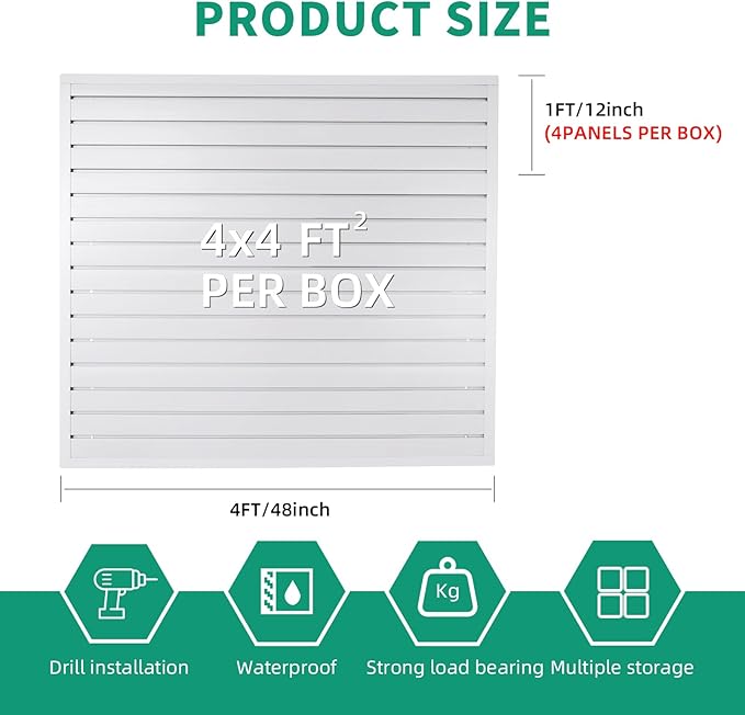 FRAYSCENT Slat Wall Paneling Garage Slat Wall Storage Systems Slatwall Panels Power Tool Organizer Wall Mount, PVC Garage Storage & Organization Products Slate Board (White, 4ft x 4ft)