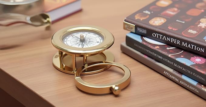 Vintage Brass Compass with Wooden Box – Antique Navigation Compass for Hiking, Camping, Gifts & Home Decor – Classic Map Reading Compass for Men