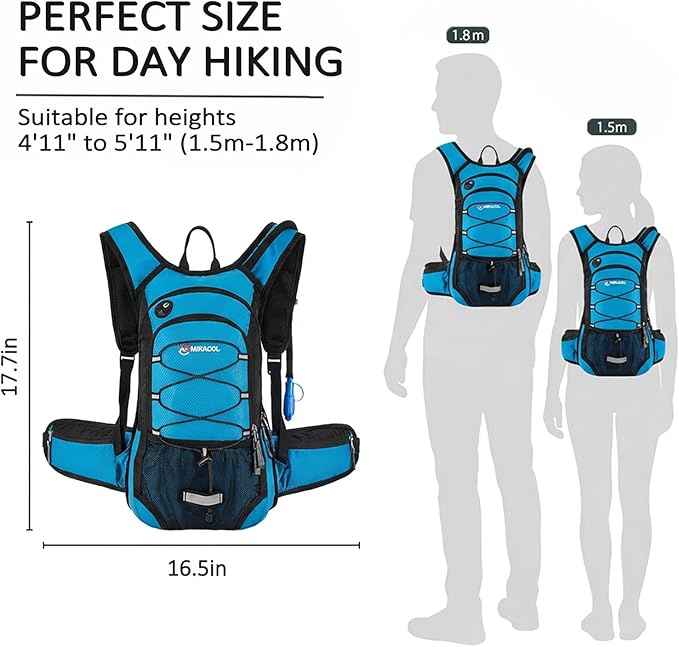 Miracol Hiking Hydration Backpack with Bladder: 2L Water Reservoir for 8H Hydration - Insulated Keep Water Cold 4 Hours - Adjustable Straps Comfortable for Day Hiking/Cycling/Half Marathon (Blue)