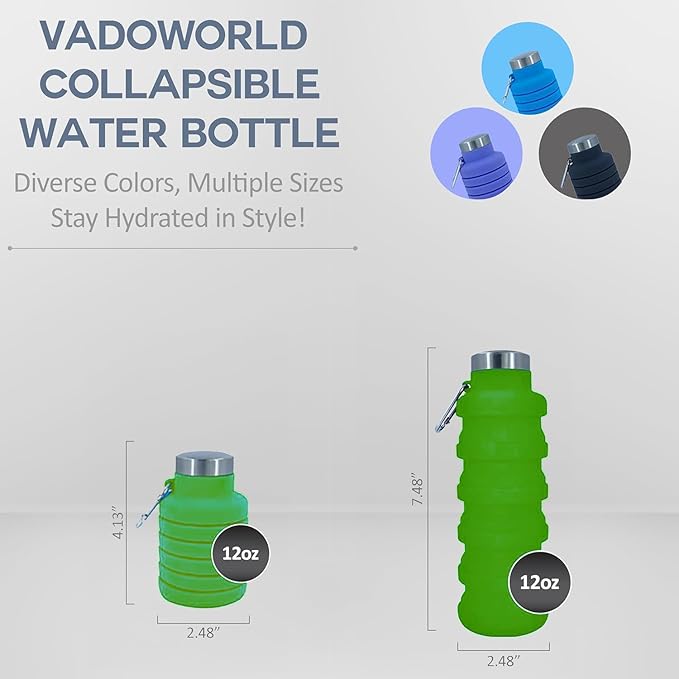 Collapsible Water Bottles 17oz, Odorless BPA-Free Silicone, Leak-Proof Foldable Reusable Bottle - Perfect for Travel Sports Gym Hiking Camping Cycling - Green