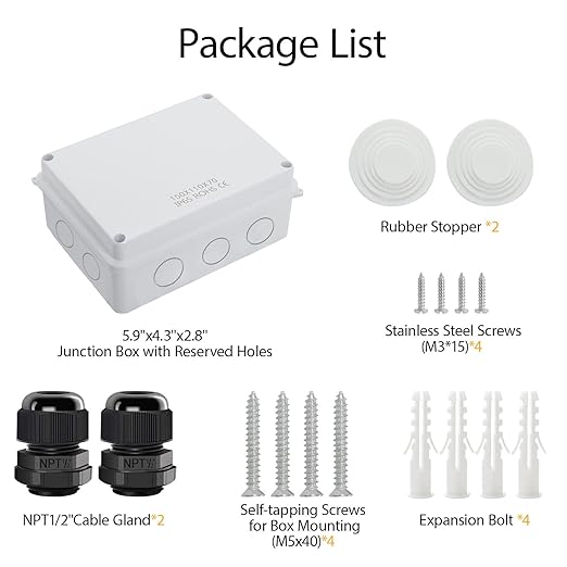 LeMotech Junction Box, Electrical Box IP65 Water Resistant Dustproof ABS Plastic Project Enclosure for Electronics White, External Size 5.9 x 4.3 x 2.8 inch