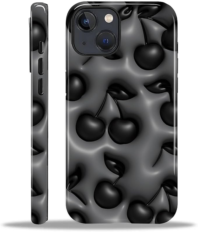 for iPhone 14 Plus Case,HL2 Cute Cool Cherry Black Hybrid 2 Layer Hard Shell Silicone Protective Pattern Design Case