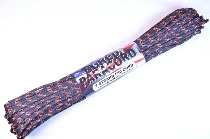 BORED? PARACORD! 550 lb Paracord – Ideal for Crafting, DIY Projects, Camping, Military & Active Outdoors – 300+ Colors – Tactical Parachute Cord Type III – Strong - Black with Orange X 100 Feet