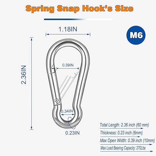 30PCS M6 Heavy Duty Carabiner Clip, 2.36Inch Snap Hook Quick Link Small Carabiner Clips,Spring Link Buckle for Fishing Camping Hammock Dog Leashes-260LBS Holding Capacity (Silver)