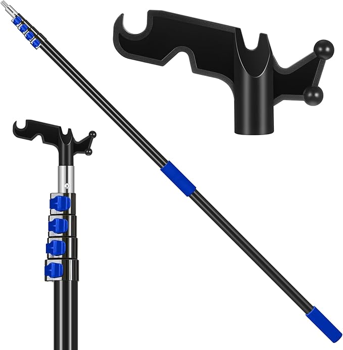 7-30 ft Telescopic Extension Pole with Utility Hook, Multi-Purpose Aluminum Pole for Painting, Dusting and New Year Window Cleaning Christmas Lights Installation Without a Ladder(Blue)