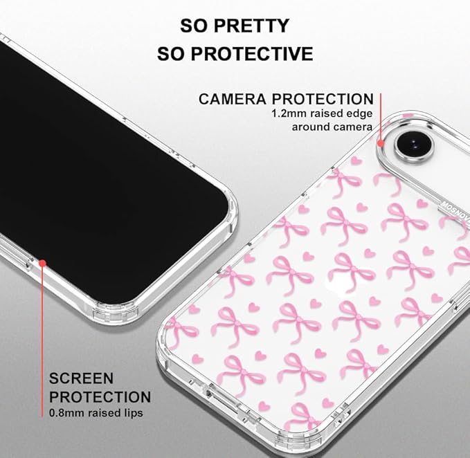MOSNOVO for iPhone Air Case | Military Grade 6.6ft Drop Tested | Camera Control | Clear with Bowtiful Love Design