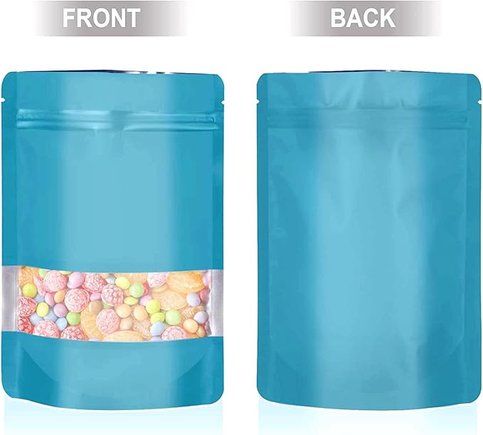 4.7"x7.8" 120pcs Mylar Bags for Food Storage,Smell Proof Bag with Matte Window Resealable Food Storage Bags for Small Business, Stand-up Foil Pouch Packaging Freeze Dried Candy Bag(Blue)