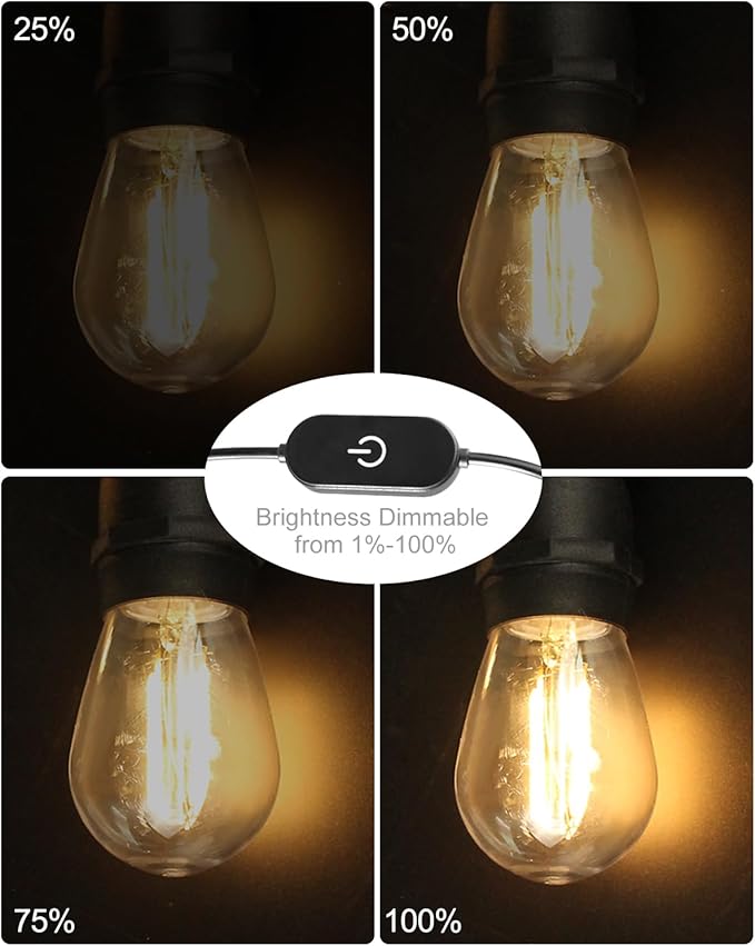 BRIMAX 24.6Ft USB Powered String Lights,10 LED Bulbs Waterproof & Shatterproof Outdoor Camping String Light Dimmable Brightness with Swith for Tents,Patio,Backyard and Holidays,2700K Warm White