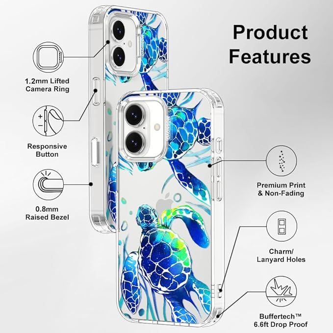 MOSNOVO for iPhone 17 Case | Military Grade 6.6ft Drop Tested | Camera Control | Clear with Sea Turtles Design
