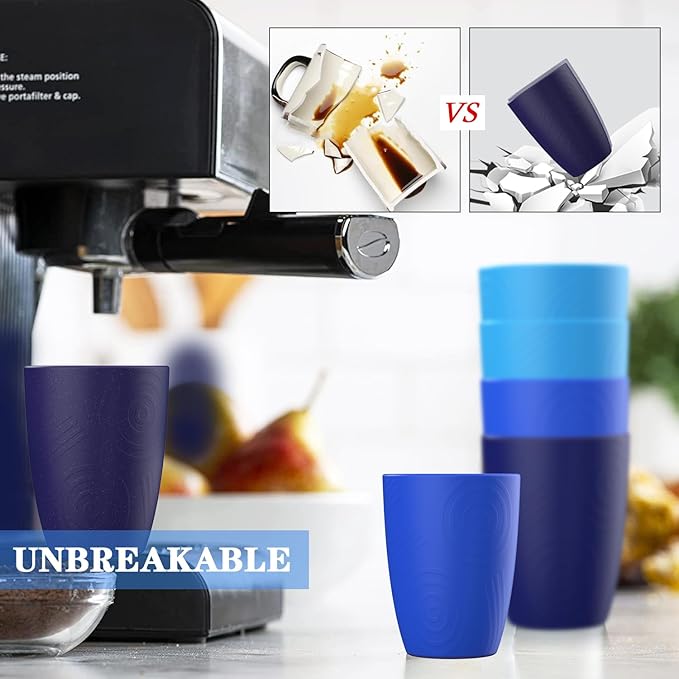 Homienly Cup Sets for Kitchen 12oz Wheat Straw Cups Unbreakable Drinking Cups Set of 6 - Lightweight,Reusable Cups for Kitchen, Outdoor- Blue Sky