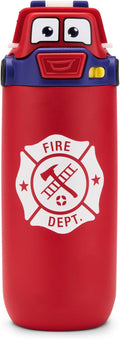 Ello Ellies 12oz Vacuum Insulated Stainless Steel Kids Water Bottle with Straw and Built-in Carrying Handle and Leak-Proof Locking Lid for School Backpack, Lunchbox and Outdoor Sports, Firetruck