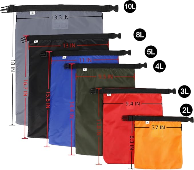 Dry Bags Waterproof Set, 6-Pack Ultralight Waterproof Bags Small Stuff Sack Water Proof Bag Dry Sacks, Outdoor Dry Bag Keep Gear Dry for Backpacking Hiking Boating Camping Travel