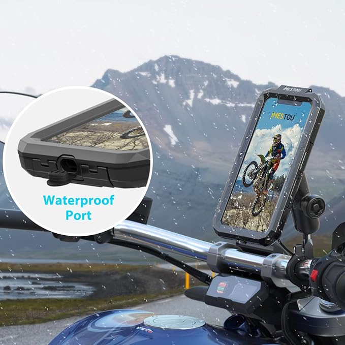 iMESTOU Anti-Theft Waterproof Motorcycle Phone Mount Bike Mobile Holder Double Socket Arms Aluminium Base Fit to Handlebar/Rear-View Mirror Pole for 3.5"-6.1" Cellphones (S)