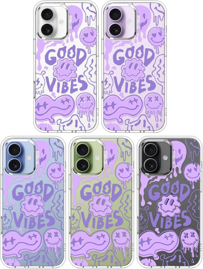 MOSNOVO for iPhone 17 Case | Military Grade 6.6ft Drop Tested | Camera Control | Clear with Good Vibes Design