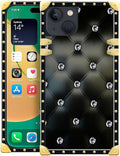 Compatible with iPhone 14 Case, Shiny Black Sofa Crystal Luxury Golden Decoration for Girl Women Soft TPU Shockproof Protective Hard PC Back for iPhone 14