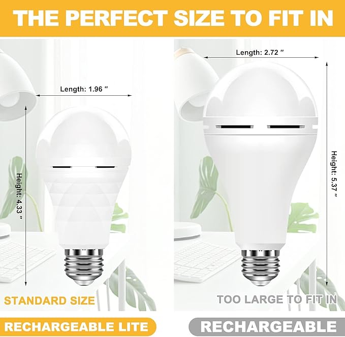 Neporal A19 Rechargeable Light Bulbs Emergency Light Bulb for Power Outages, Led Bulb 60 Watt Equiv., Self-Charging Light Bulb 1200mAh Battery Backup Light Bulbs for Daily, Emergency Use (Daylight)