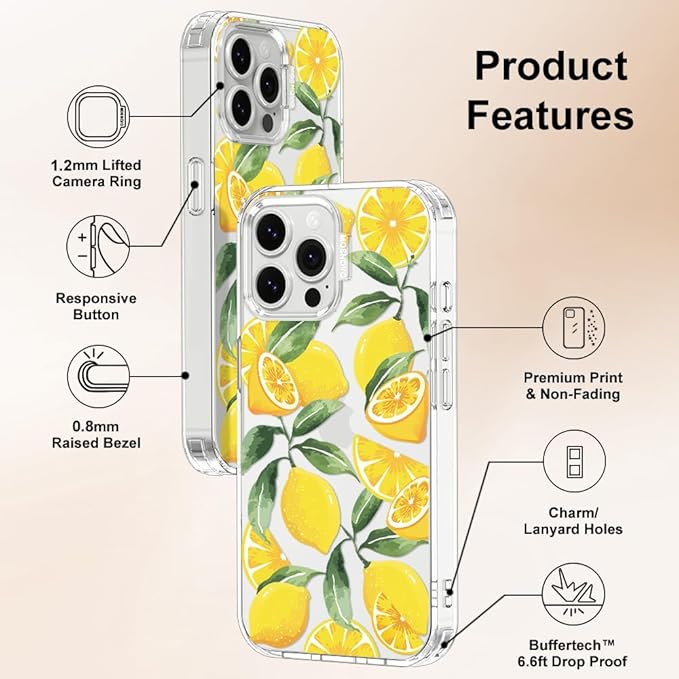 MOSNOVO Case for iPhone 13 Pro Max, [Buffertech 6.6ft Military-Grade Drop Protection] [Anti Peel Off Tech] Clear TPU Bumper Phone Case Cover Design - Lemon