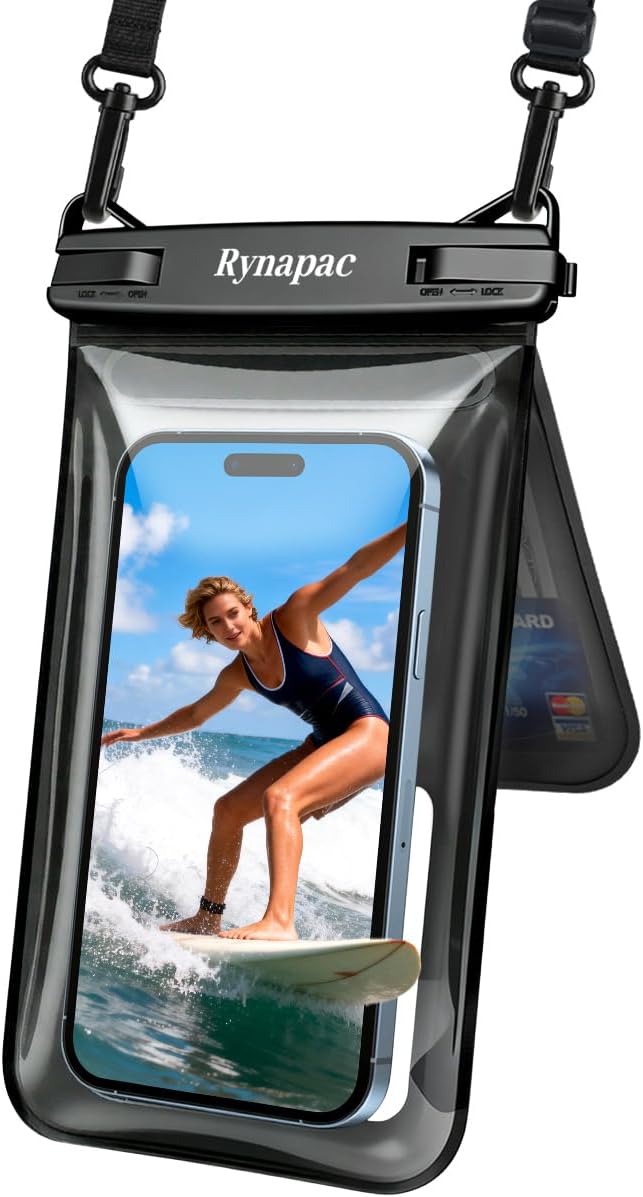 Rynapac IPX8 Waterproof Phone Pouch Floating, [Up to 8.5''] Double Space Waterproof Phone Case with Adjustable Lanyard for iPhone 17 16 15 Pro Max, Cell Phone Dry Bag for Beach Cruise Essentials 2026