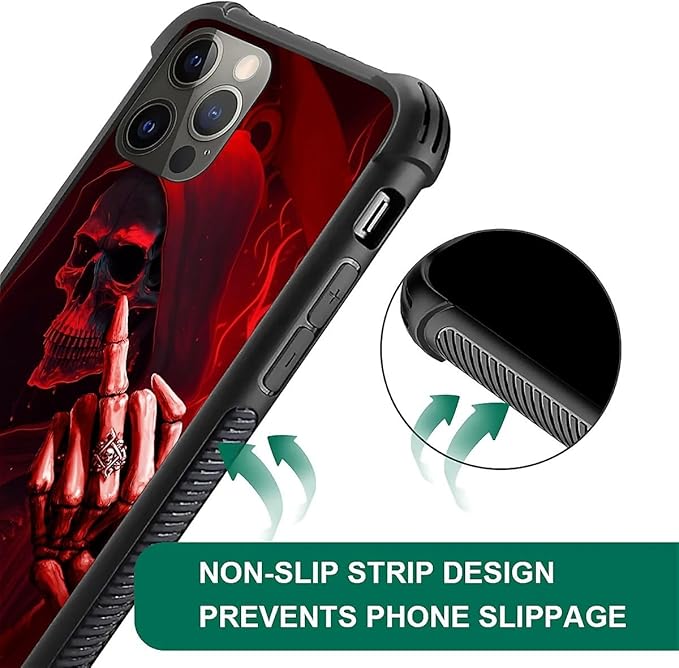 for iPhone 11 Pro Max Case, Gestures Funny Skull Pattern Graphic Design Girl Boy Soft Silicone Hard Acrylic Shock Protection for iPhone 11 Pro Max