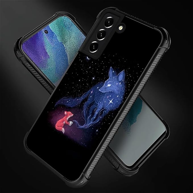 for Samsung Galaxy S21 Case, Galaxy Fox Wolf Pattern Graphic Design Girl Boy Soft Silicone Hard Acrylic Shock Protection for Samsung Galaxy S21