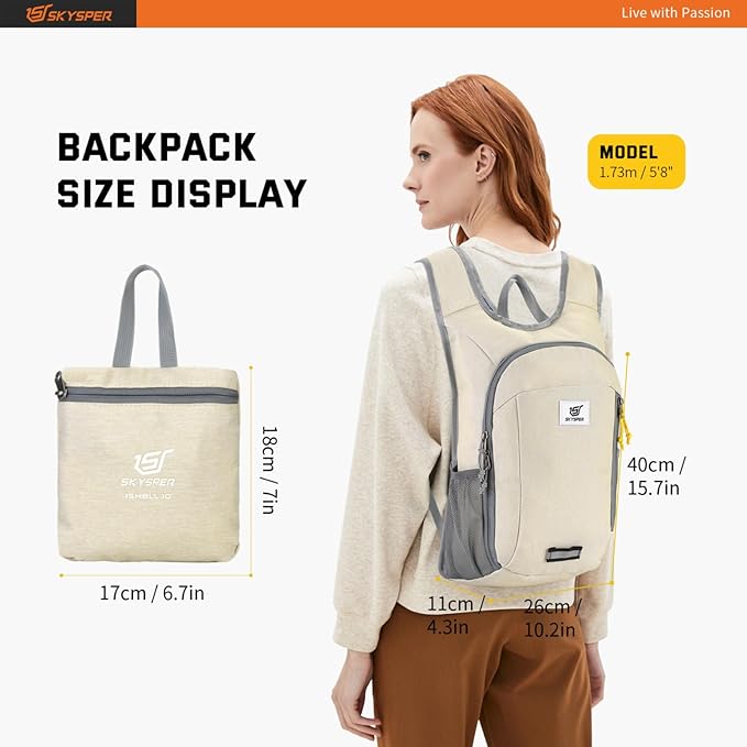 SKYSPER Small Daypack 10L Hiking Backpack Packable Lightweight Travel Day Pack for Women Men