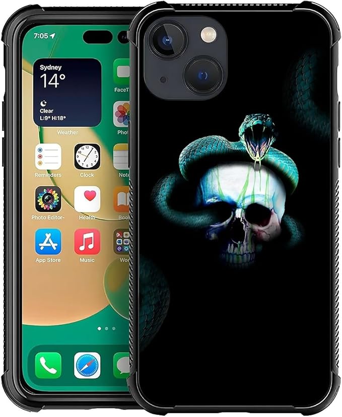 for iPhone 14 Case, Skeleton Winding Snake Pattern Graphic Design Girl Boy Soft Silicone Hard Acrylic Shock Protection for iPhone 14