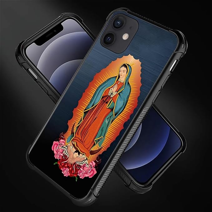 for iPhone 12 Mini Case, Red Virgen Guadalupe Pattern Made of Soft Silicone Hard Acrylic Shock Protection for iPhone 12 Mini