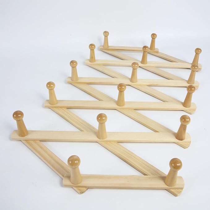 AMAPON Accordion Style Expandable Wall Wooden Coat Rack 16 Hooks (Pegs) Hang Hats Jackets Coffee Mug Purses Necklaces Towels Cap Leash Scarves Data Line Kitchenware