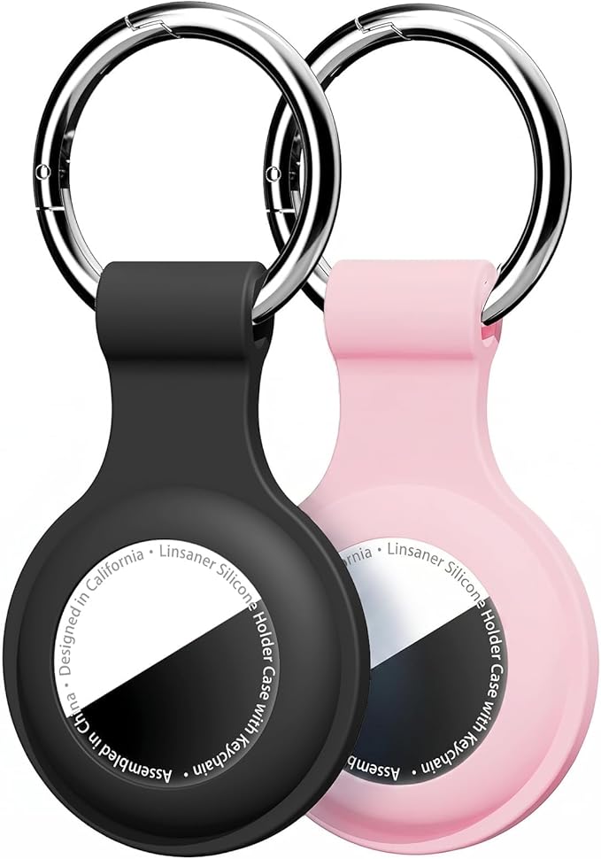 Linsaner [2 Pack] Case for AirTag 2nd Gen (2026) & 1st Gen, Silicone Holder Keychain Key Ring, Protective Cover for Air Tags, GPS Finder Accessories for Bags, Pets, Kids, Luggage, Black+Pink