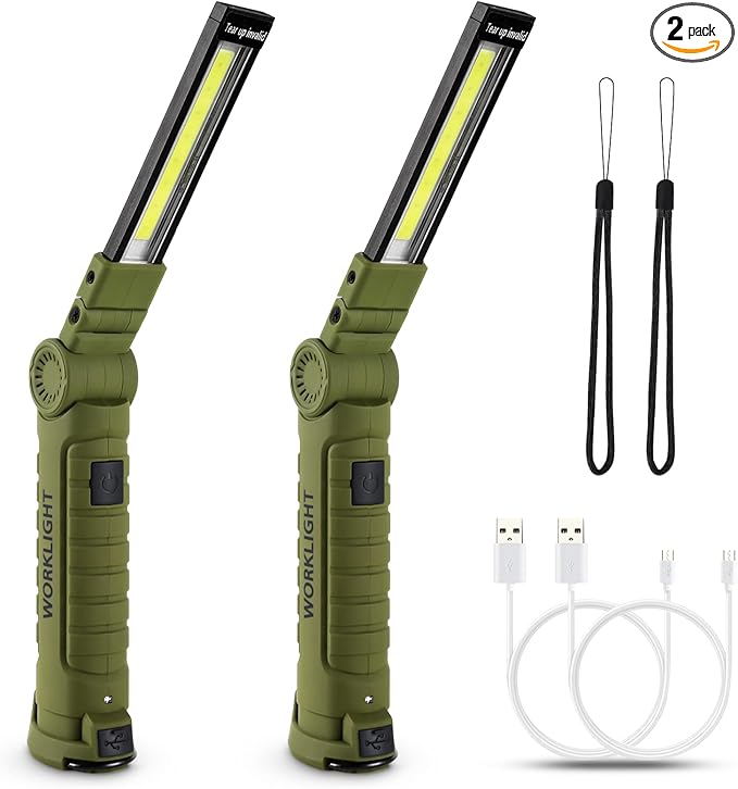 Lmaytech Men Tools for Christmas Birthday Gift 2 Packs LED Rechargeable Work Light Flashlights, 360°Rotate 5 Modes,Gifts for Men Him Dad Handyman for Car Repair, Grill and Outdoor