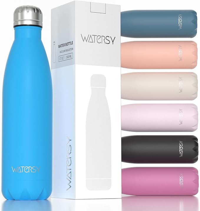 WATERSY Stainless Steel water bottles,17oz/500ml Insulated Water Bottles,Blue metal water bottle Keeps Drink Cold and Hot,BPA Free kids water bottles for School,Gym,Travel,Sports