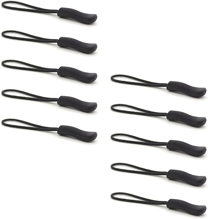 Upgraded Zipper Pulls, 10PCS Black - Premium Replacement for Luggage, Backpacks, Jackets, Purses, Handbags