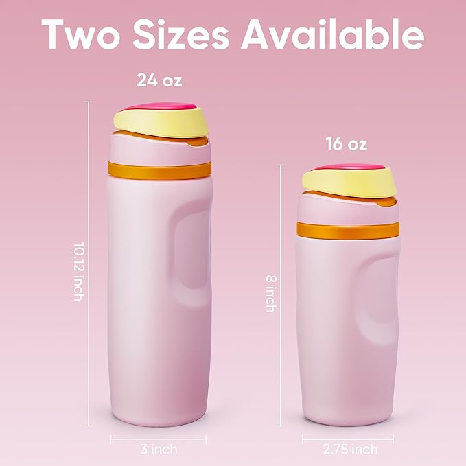 Fijinhom 24 oz Insulated Water Bottle,Stainless Steel Sports Water Bottle with Straw, Double Wall Vacuum Leak Proof, Cold for 24 Hours, BPA Free for Travel, Sport, Outdoor, Pink