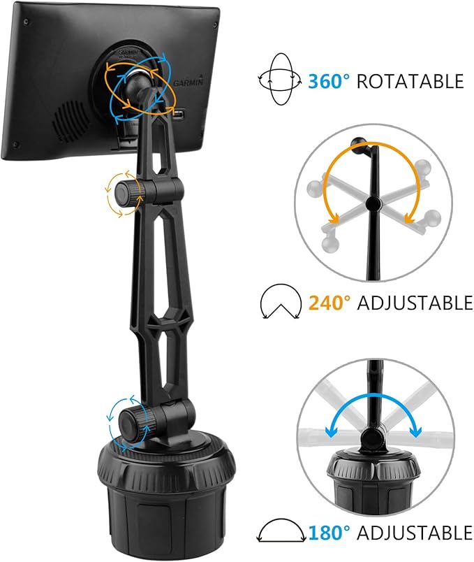 GPS Car Mount Cup Holder with Adjustable Arm for Garmin - Replacement GPS Cupholder Ball Mount for Garmin Nuvi Dezl Drive Drivesmart Zumo Driveassist DriveLuxe StreetPilot RV Portable Navigator