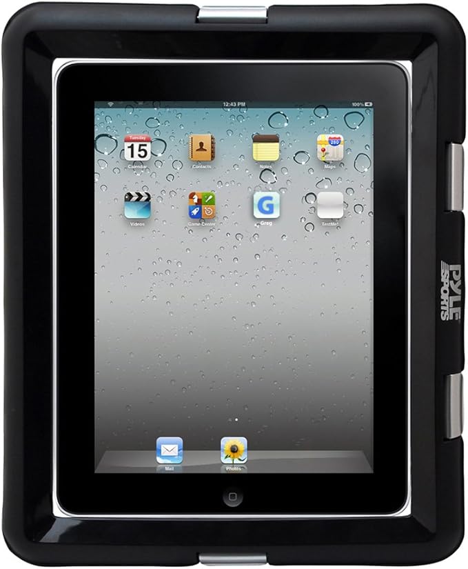 Pyle Universal iPad Waterproof Case, Marine Water Resistant IPX8 Outdoor Rugged Heavy Duty Tough Durable Shockproof Dustproof Protective Case with Screen Protector and Headphone Jack (Black)