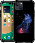 for iPhone 13 Mini Case, Galaxy Fox Wolf Pattern Graphic Design Girl Boy Soft Silicone Hard Acrylic Shock Protection for iPhone 13 Mini