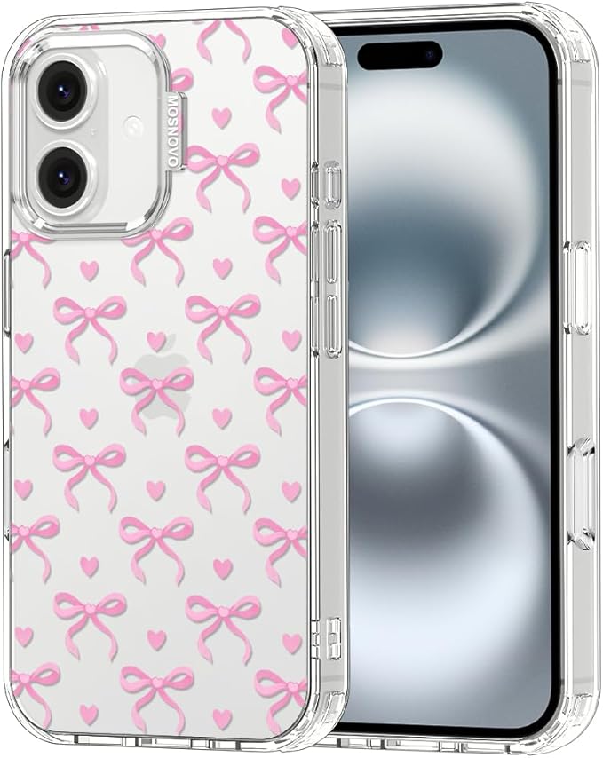 MOSNOVO Case for iPhone 16, [Buffertech 6.6ft Military-Grade Drop Protection] [Anti Peel Off Tech] Clear TPU Bumper Phone Case Cover Design - Bowtiful Love