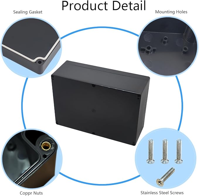 Project Box IP65 Waterproof Junction Box ABS Plastic Black Electrical Boxes DIY Electronic Project Case Power Enclosure 10.35x7.17x3.74 inch(263x182x95 mm)