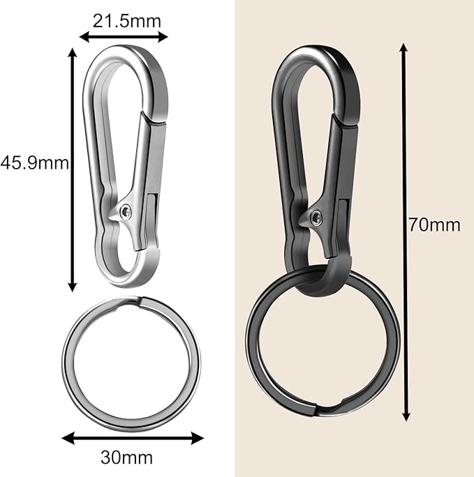 2pcs Metal Keychain Rings, Sturdy Key Chain Ring Carabiner Clip, Key Holder Organizer for Purse Charms Hook, Paracord Keychain Lanyard, Men and Women Home Car Keyrings (Black and Silver)