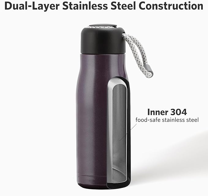 Small Water Bottle 12 oz, Dusgut Insulated Water Bottle,Stainless Steel,Wide Mouth Portable Lid