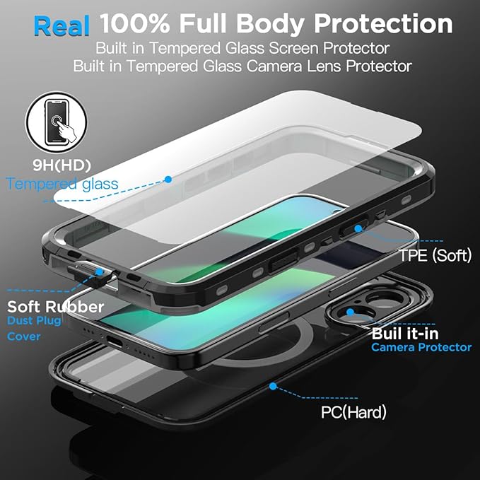 AICase Waterproof Case for iPhone 16(6.1") with MagSafe Snowproof,Dustproof and Shockproof,IP68 Certified Real 360 Full Body Protection Fully Sealed Underwater Cover for iPhone 16 2024