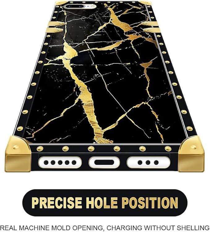 Compatible with iPhone 8 7 SE Case, Black Gold Marble Nature Luxury Golden Decoration for Girl Women Soft TPU Shockproof Protective Hard PC Back for iPhone 8 7 SE