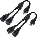 Elecan 3-Prong Y Splitter Power Extension Cord 1 FT/2 Pack, Straight Plug 1 to 2 Way Outlet Space Saver, Heavy Duty Weatherproof SJTW, 16AWG 13A, 5-15P Cable Extender for Indoor Outdoor-UL