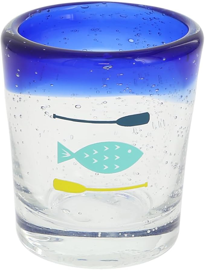 Pavilion Gift Company - Oars & Fish - 2.5oz Shot Glass River Cabin Outdoors Bubble Shot Glass Kitchen Drinkware Glassware